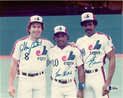 Gary Carter, Andre Dawson and Tim Raines Montreal Expos Triple Signed Photo (Beckett)